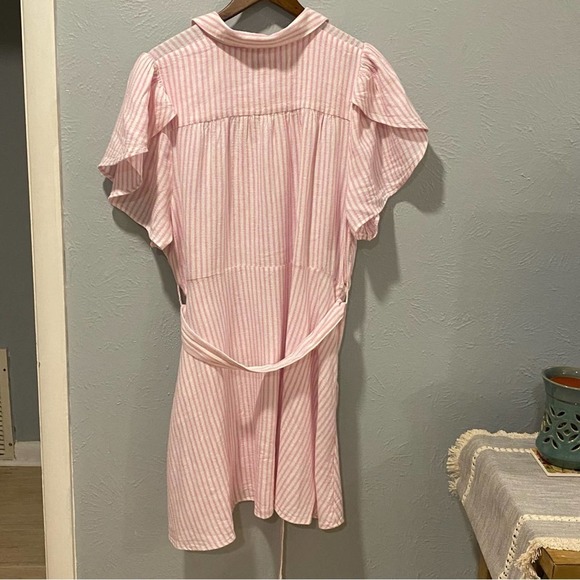 Alexis Pink Striped Mini Dress Summer Spring Women's Size 1X With Belt & Pockets - Picture 7 of 10